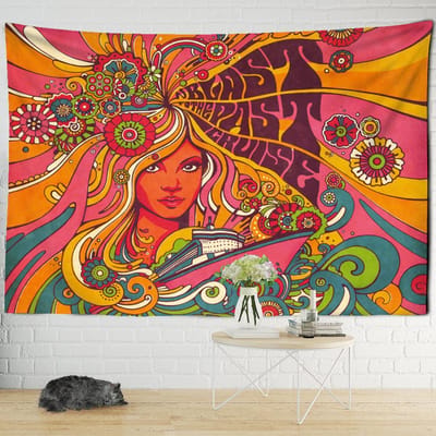 Gouden Egyptisch Wandtapijt Wandhanger Retro Print Hippie Egyptisch Wandhanger Wandtapijt Kamer Slaapkamer Huisdecoratie 95x70cm orange