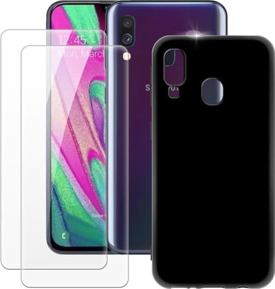 Silicone hoesje zwart met 2 Pack Tempered glas Screen Protector Geschikt voor: Samsung Galaxy A40
