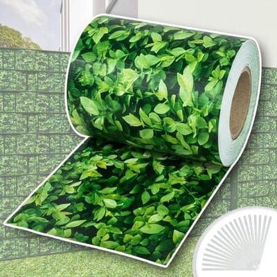 tectake® Tuinscherm - 70 meter Vlechtwand - 19 cm hoog - Balkonscherm - Privacyscherm - 450 g/m² Weerbestendig PVC - Dubbelzijdig Bedrukt - Folie voor Hekwerk en Tuin - Zichtdoek - Zichtbreeknet - Inclusief 30 Bevestigingsclips - Buxus