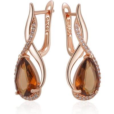 Boucles d'oreilles pendantes en zircon naturel marron clair pour femmes, forme goutte d'eau, couleur or rose, haute qualité, bijoux de tous les jours beige