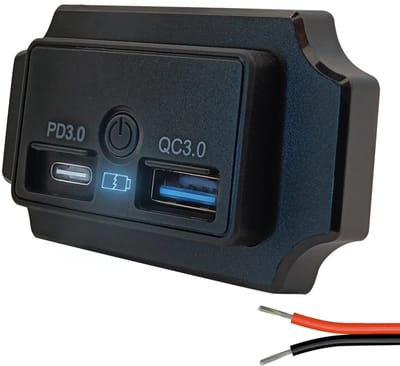 ProRide 12V USB C Autolader 2 Poorten Opbouw met Afdekklepje - USB A + USB C Stopcontact Auto, Boot en Camper - Aan/uit Knop - QC3.0 Snellader - Blauw