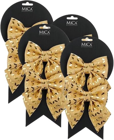 Mica Decorations Kerst ornamenten strikken - 8x st - goud - 12 x 13 cm - kerstboomstrikjes