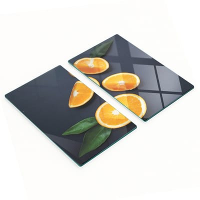 Duurzame en stijlvolle glazen keukenplanken met oranje patroon 2x30x52 cm