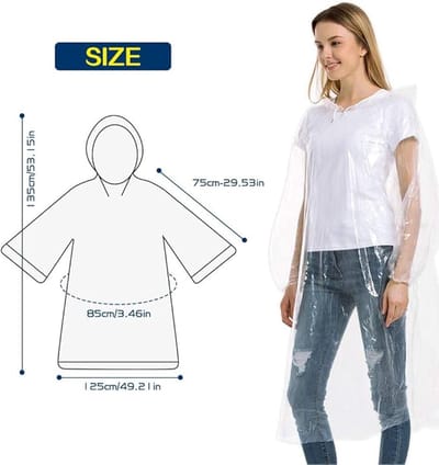 Regenponcho, wegwerp, 10 stuks, waterdichte regencape, capuchon met trekkoord en elastische mouwen, transparante poncho, regen voor dames en heren, festivals, kamperen, vissen, wandelen