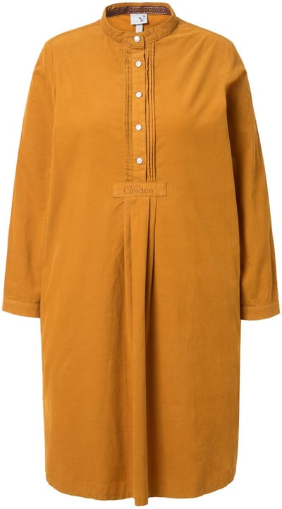 Ulla Popken - Dames - Corduroy jurk opstaande kraag plooien decoratieve plooien - Goudbruin - Maat 46