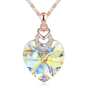 Cabantis Hart Kristallen Ketting - Ketting Dames - Ketting Heren - Cadeau Voor Vrouw - Cadeau Voor Man - Sieraden - Wit-Regenboog