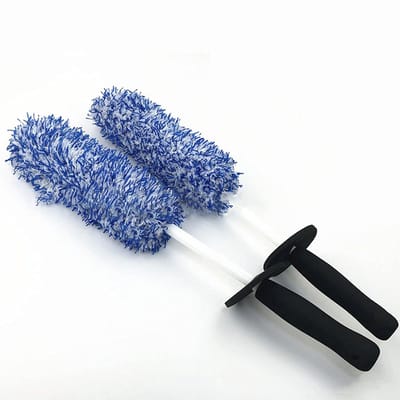 Wielborstels - Set van 2 - Zachte microvezel poetsborstels - Autoreiniging - Velgenreiniging - Wasborstel - Autoverzorging - 43 cm - Blauw