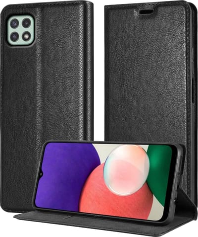 Cadorabo Hoesje geschikt voor Samsung Galaxy A22 5G in ZWARTE NACHT - Beschermhoes met magnetische sluiting, standfunctie en kaartvakje Book Case Cover Etui