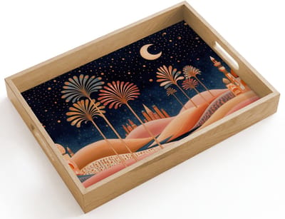 Dienblad hout 40x30 cm - Schootdienblad - Sterrenhemel - Palmen - Rivier - Borrelplank rechthoek - Plateau dienbladen