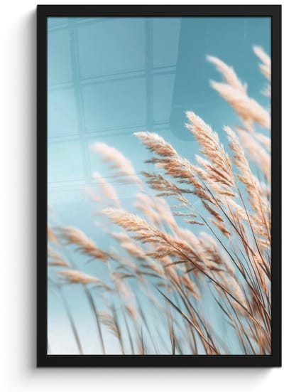 Poster in lijst - Fotolijst 40x60 cm - Posters - Siergras - Wind - Lichtbruin - Posterlijst zwart - Decoratie - Wanddecoratie woonkamer - Muurdecoratie slaapkamer