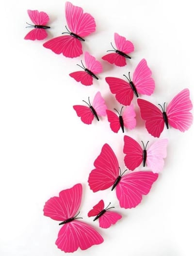 12 stuks 3D vlinders Fuchsia kleur / Vlinders Muursticker / Muurdecoratie Voor Kinderkamer / Babykamer / Slaapkamer - Vlinder Sticker Fuchsia / Donker roze