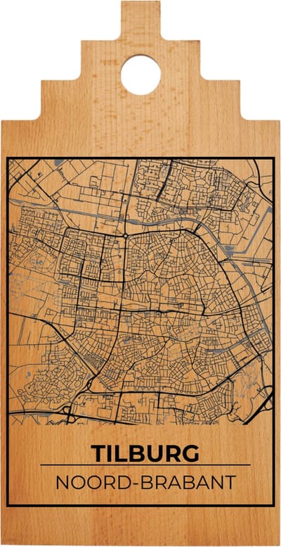 JM Woods - Borrelplank - Serveerplank - Hapjesplank - Kaasplank - Plattegrond - TILBURG CENTRUM - Gepersonaliseerd - Cadeau tip!