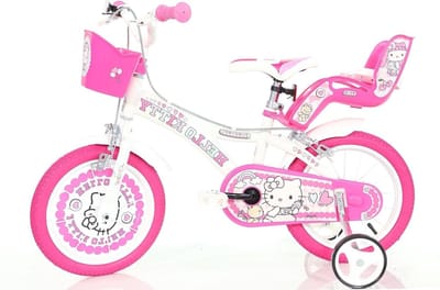 Kinderfiets Hello Kitty - Meisjesfiets 14 inch - Leren Fietsen - Inclusief Mand en Poppenhouder - 14 inch