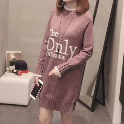 Herfst en Winter Midilengte Dames Trui Losvallende Midilengte Zwangerschapsjurk Halfhoge Kraag Bovenkleding Basis Shirt Jas L gray