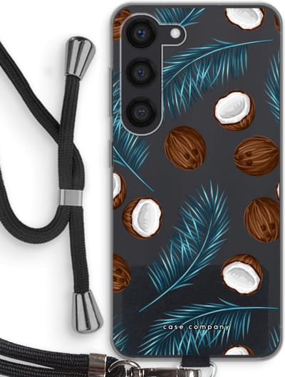 Case Company® - Hoesje met koord geschikt voor Samsung Galaxy S23 hoesje met Koord - Kokosnoot - Telefoonhoesje met Zwart Koord - Bescherming aan alle Kanten en Over de Schermrand