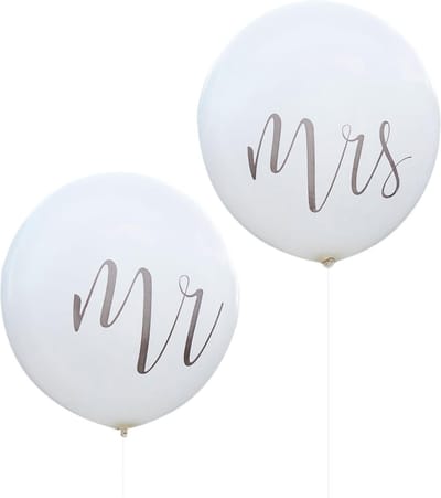 Ginger Ray Rustic Country - 'Mr' & 'Mrs' huwelijk ballon Ø 90 cm - wit - Set-2