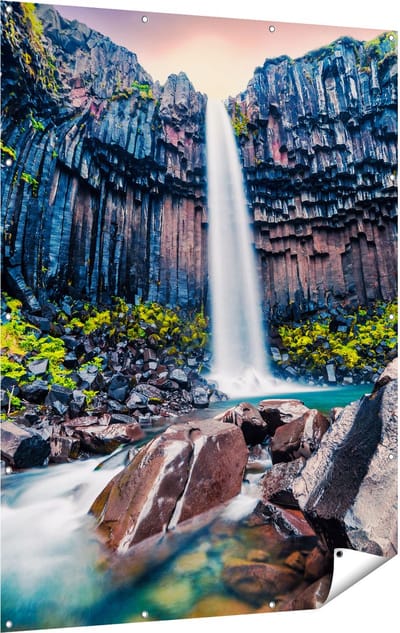 Gards Tuinposter Waterval in IJsland - 120x160 cm - Tuindoek - Tuindecoratie - Wanddecoratie buiten - Tuinschilderij