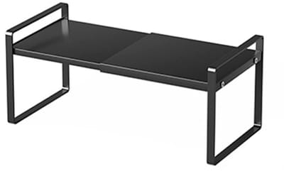 Uitbreidbare kast plank organizer verstelbaar opbergrek stapelbaar metalen huisorganisatie voor keuken voorraadkast kruidenkast onder gootsteen aanrecht - zwart, 1 pak