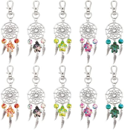 Dailygoods- Dromenvanger Sleutelhanger 10 Stuks - Hanger Decoraties - Schildpad/Kralen - Gemengde Kleur - Duurzaam Materiaal - Mystieke Sfeer