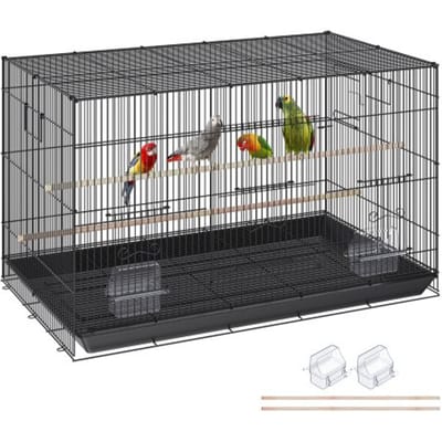 VEVOR Vogelvolière 76x46x45,5cm Vogelkooi Gemaakt van Q195 Koolstofstaal Vogelhuis voor 2-3 Middelgrote tot Grote Vogels Volière met Veiligheidsdeur Vogelhuis Vogelbouwer Zwart