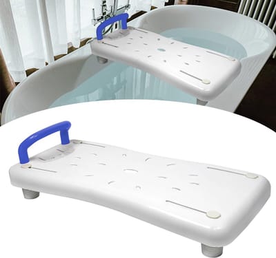 NAIZY Badplank 70x31cm Badkuipzitje Senioren 41-63cm Verstelbaar om te zitten PP-materiaal Badkuipzitje Board MAX.150kg Doucheplank, blauw handvat