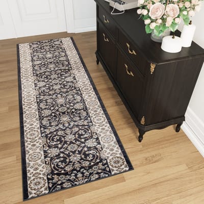 Tapiso Colorado Tapijt Loper Antraciet Creme Traditioneel Woonkamer Hal Slaapkamer Maat - 70x100