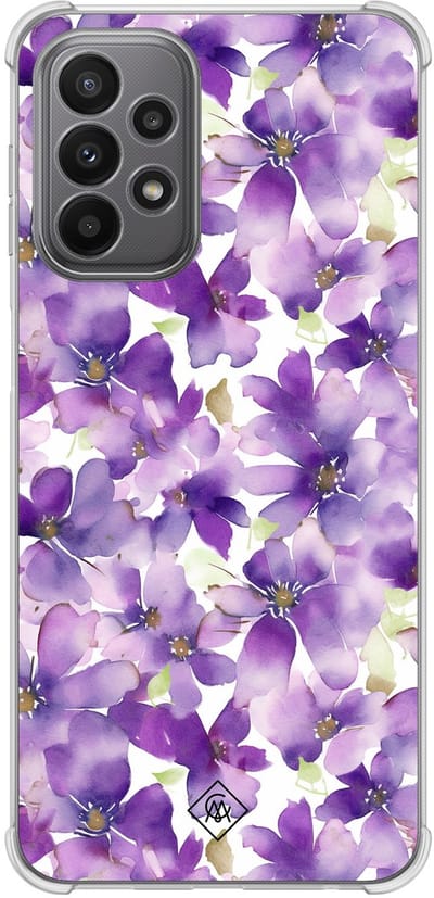 Casimoda® hoesje - Geschikt voor Samsung Galaxy A23 - Floral Violet - Shockproof case - Extra sterk - Siliconen/TPU - Paars, Transparant