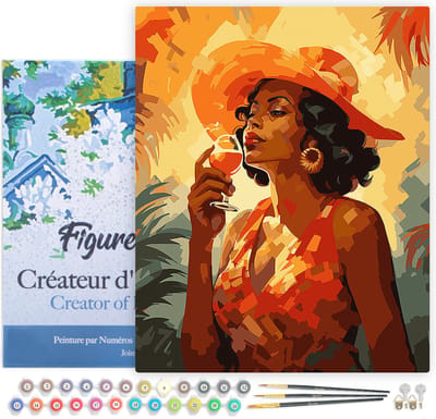 Figured'Art Schilderen op Nummer Volwassenen met lijst Art Deco Vrouw met een Glas- Handwerk acrylverf Kit DIY Compleet - 40x50cm Canvas al ingelijst