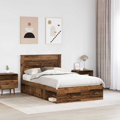 vidaXL - Bedframe - met - hoofdeinde - Oudhout - 135 - x - 190 - cm - Massief - grenenhout