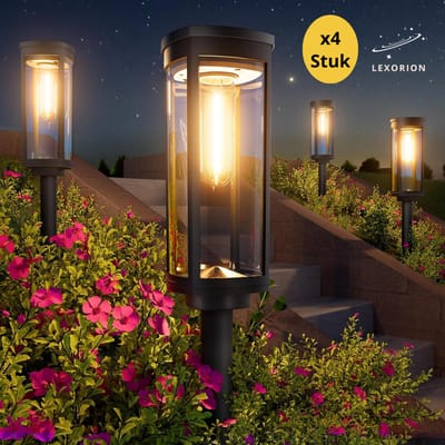 Lexorion Solux - Tuinverlichting - Zonne-energie - Set van 4 LED Solar Tuinlampen - Solar - IP55 Waterdicht - Energiebesparende Buitenverlichting voor Terras, Pad, Gazon & Achtertuin