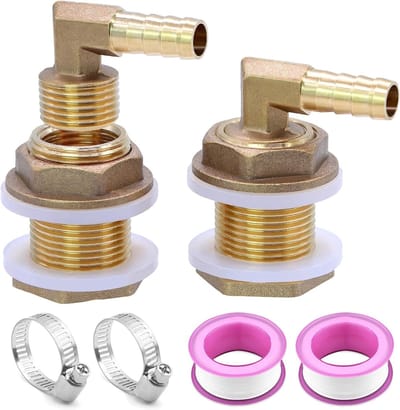 Tank Schroefverbinding Set van Messing voor 3/4 Inch Regenwateropvang met Slang, Slangklemmen en Teflon Tape