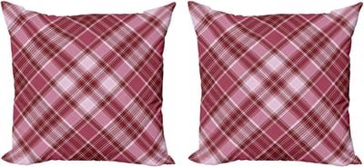 ABAKUHAUS Geruite decoratieve kussenhoes, 2 stuks, diagonale ruit, 45x45 cm, gedroogde roos wit