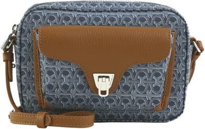 COCCINELLE Leren schoudertas Beat Denim Coat. Monogram Handbag Blue Denim / Cognac blauwgrijs