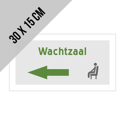 Pictogram/ bord | "Wachtzaal" - pijl naar links | 30 x 15 cm | Patiënten | Wachtruimte | 1 stuk