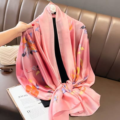 Zachte Imitatiezijde Sjaal 90x180 cm voor Dames - Hoofddoek, Bandana en Halsdoek-F-82-2 - Pink
