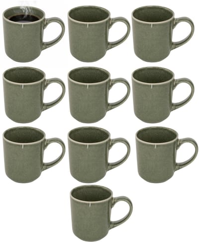 Secret de gourmet Koffiemok - 10x - olijfgroen - keramiek - 420 ml - beker - mokken