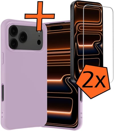 Hoes - Met 2x Screenprotector - Geschikt voor iPhone 17 Pro / 18 Pro - Sterk & Shockproof - Back Cover - Siliconen Case - Telefoon Hoes - Lila