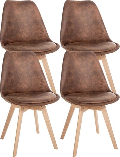CLP 4-delige set Linares eetkamerstoelen met rugleuning en gestoffeerd op beukenhouten frame Kunstleer/bruin