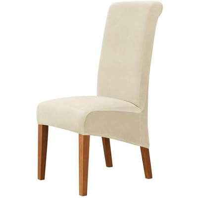 Housse de chaise à dossier haut taille XL en tissu velours renard argenté extensible pour la maison, la salle à manger, le mariage, l'hôtel, le banquet, en élasthanne 1 piece beige