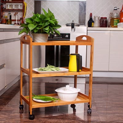 Keukentrolley op wieltjes - 3 laags bamboe houten keukenwagen - serveerwagen trolley met 4 wielen - keuken trolley