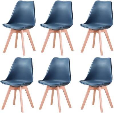 Jently eetkamerstoelen - stoelen - houten poten - kunststof - set van 6 - donker blauw