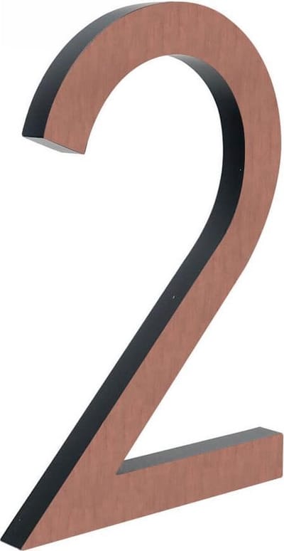 Koper huisnummer nr. 2 - Hoogte: 15 cm - Huisnummer Koper - Brons huisnummer - Huisnummer Brons - Aluminium huisnummer