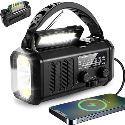 Techlyte® Noodradio met Handcrank & Zonnepaneel – 10000mAh Powerbank – AM/FM – Zaklamp & Leeslamp – SOS-signaal – USB-C
