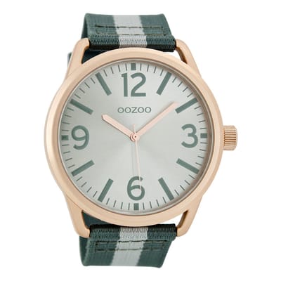 Rosé goudkleurige OOZOO horloge met groen/witte leren band - C7052