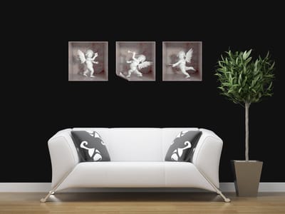 3D-sticker met 3 engeltjes in wit en roze marmer, 40 x 120 cm