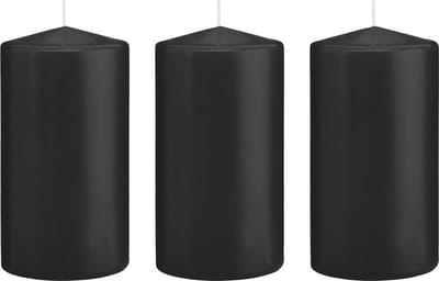 Trend Candles Cilinderkaars/stompkaars - 3x - zwart - 8 x 15 cm - 69 branduren - horeca kaarsen