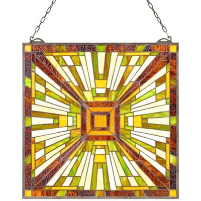 VEVOR Glas-in-lood Raampaneel (501 x 527 mm) Hangend glas-in-lood met ketting, Tiffany-stijl glas-in-lood om op te hangen, traditionele rechthoekige vintage ambachtelijke raamdecoratie voor keuken en kerk
