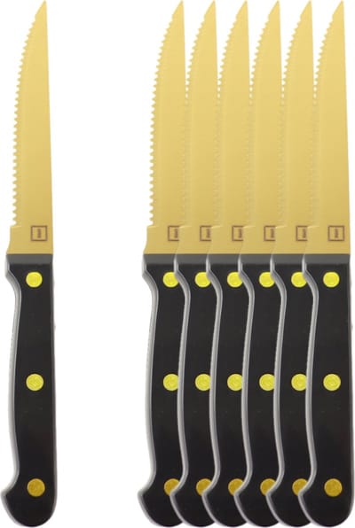 OTIX Steakmessen - Set van 6 Stuks - Vleesmessen - Goud - Zwart - Vaatwasserbestendig - Steakmessenset - RVS