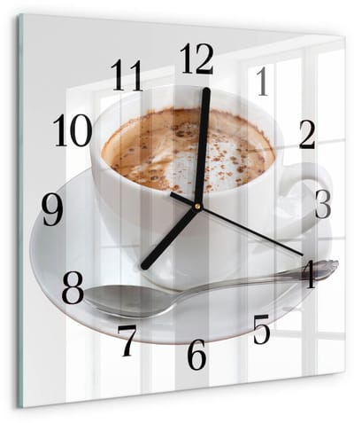 Tulup Wandklok - Koffie Decoratieve Glazen Klok - 30x30 cm - Wit Glazen Wandklok Design - Zwarte Handen - Vierkante Wandklok - Moderne Wandklok Glas - Wandklok Glas Decoratie