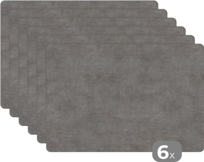 Placemat - Placemats kunststof - Beton - Muur - Patronen - 45x30 cm - 6 stuks - Hittebestendig - Anti-Slip - Onderlegger - Afneembaar